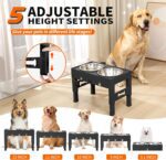 Elevated Dog Bowls with 2 Stainless Steel Bowls, Raised Dog Food Bowl Stand 5 Height Adjustable (3.1", 9", 10", 11", 12") Non-Slip Feeder Station Set for Medium and Large Dogs - Black - Image 3