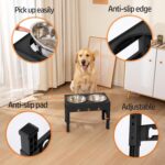 Elevated Dog Bowls with 2 Stainless Steel Bowls, Raised Dog Food Bowl Stand 5 Height Adjustable (3.1", 9", 10", 11", 12") Non-Slip Feeder Station Set for Medium and Large Dogs - Black - Image 4