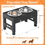 Elevated Dog Bowls with 2 Stainless Steel Bowls, Raised Dog Food Bowl Stand 5 Height Adjustable (3.1", 9", 10", 11", 12") Non-Slip Feeder Station Set for Medium and Large Dogs - Black - Image 6