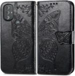 for Moto G Power 2022 Case Wallet,Women Flip Cover with Butterfly Embossed PU Leather Kickstand Credit Card Holder Slots Magnetic Wrist Strap Purse Case (Black) - Image 6