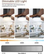 Sofucor 52 Inch Ceiling Fan with Lights and Remote, Flush Mount Low Profile Wood Ceiling Fan for Indoor Farmhouse Bedroom Living Room Outdoor Patio Porch, 3 Blades, Reversible DC Motor, Brown - Image 4