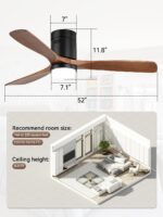 Sofucor 52 Inch Ceiling Fan with Lights and Remote, Flush Mount Low Profile Wood Ceiling Fan for Indoor Farmhouse Bedroom Living Room Outdoor Patio Porch, 3 Blades, Reversible DC Motor, Brown - Image 7