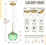 Green Glass Pendant Light, 7 Inch Modern Gold Pendant Lighting Vintage Ceiling Fixtures Mini Hanging Lamp for Kitchen Island Dining Room Restaurant Sink Foyer Entryway - Image 4