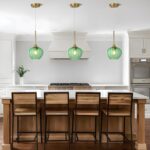 Green Glass Pendant Light, 7 Inch Modern Gold Pendant Lighting Vintage Ceiling Fixtures Mini Hanging Lamp for Kitchen Island Dining Room Restaurant Sink Foyer Entryway - Image 5