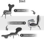 3 in 1 Chaise Lounge Folding Sofa Chair Table Bed, 63 Inches Oversized Comfy Linen Reading Chair for Adults, Convertible Sleeper Chair Rv Couch Sofa for Living Room Bedroom Office Indoor(Grey) - Image 4