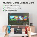 4K HDMI Capture Card for Streaming, Full HD 1080P 60FPS USB Cam Link Game Audio Video Capture Card Nintendo Switch/PS5/3ds/Xbox/PS4 (Black) - Image 4