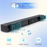 Sound Bar, Bass Speakers for Smart TV with Dual Subwoofer 3D Surround Sound System, 32 Inch 2.2CH Home Theater Audio Soundbar, HDMI ARC Connection, 2 in 1 Detachable & Wall Mountable - Image 3
