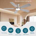 Ceiling Fans with Lights, 52 Inch Low Profile Ceiling Fan with Light and Remote Control, Flush Mount, DC Reversible Motor, Noiseless, Nickel 6 Speeds Ceiling Fan for Bedroom - Image 3