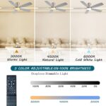 Ceiling Fans with Lights, 52 Inch Low Profile Ceiling Fan with Light and Remote Control, Flush Mount, DC Reversible Motor, Noiseless, Nickel 6 Speeds Ceiling Fan for Bedroom - Image 4