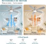 Ceiling Fans with Lights, 52 Inch Low Profile Ceiling Fan with Light and Remote Control, Flush Mount, DC Reversible Motor, Noiseless, Nickel 6 Speeds Ceiling Fan for Bedroom - Image 5