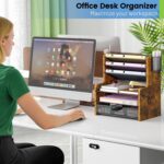 6-Tier Mesh Desk Organizer with Drawer, Wooden Office Organizer for Papers, Folders & Office Supplies - Sturdy Desktop File Holder with 2 Pen Holders - Space Saving Home Office Accessories - Image 6