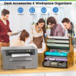 6-Tier Mesh Desk Organizer with Drawer, Wooden Office Organizer for Papers, Folders & Office Supplies - Sturdy Desktop File Holder with 2 Pen Holders - Space Saving Home Office Accessories - Image 7