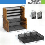 6-Tier Mesh Desk Organizer with Drawer, Wooden Office Organizer for Papers, Folders & Office Supplies - Sturdy Desktop File Holder with 2 Pen Holders - Space Saving Home Office Accessories - Image 8