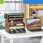 6-Tier Mesh Desk Organizer with Drawer, Wooden Office Organizer for Papers, Folders & Office Supplies - Sturdy Desktop File Holder with 2 Pen Holders - Space Saving Home Office Accessories - Image 9