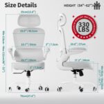 TRALT Ergonomic Office Chair - Desk Chair with Adjustable Headrest Lumbar Support Computer Chair - Mesh Comfy Chair with Flip-up Armrests - Gaming Chairs for Adults Home Office (Leather, White) - Image 3