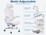 TRALT Ergonomic Office Chair - Desk Chair with Adjustable Headrest Lumbar Support Computer Chair - Mesh Comfy Chair with Flip-up Armrests - Gaming Chairs for Adults Home Office (Leather, White) - Image 5