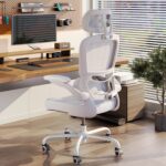 TRALT Ergonomic Office Chair - Desk Chair with Adjustable Headrest Lumbar Support Computer Chair - Mesh Comfy Chair with Flip-up Armrests - Gaming Chairs for Adults Home Office (Leather, White) - Image 10