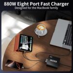 880W USB C Charger Block Charging Station 8 Port Fast Chager 140W PD PPS HUB Laptop MacBook Charger Compatible with All iPhone 17 Pro Max/17 Air/16 SE/Samsung Galaxy 25/ MacBook Pro/Air/iPad Pro - Image 7