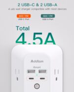 2 Pack Surge Protector Outlet Extender - Addtam 5-Outlet Splitter with 4 USB Wall Charger(2 USB-C Ports), Multi Plug Outlet Power Strip for Home, Dorm Room Essentials - Image 4