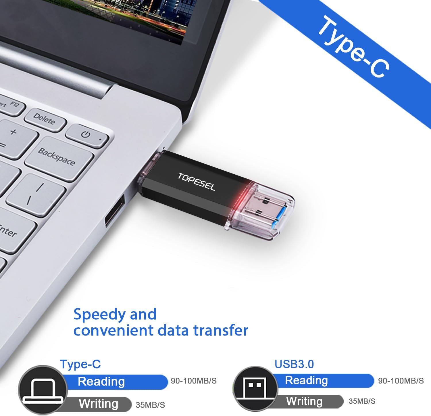 TOPESEL Type C 256GB USB C Flash Drive Dual 2-in-1 Thumb Drive USB 3.0/3.2 Gen1 Drive 256 GB USB-C Memory Stick with LED Indicator for Easy Data Sharing Between PC and Android Smartphones - Image 6