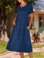 HOTOUCH Women's Summer Short Sleeve A-Line Midi Dresses Casual Floral T-Shirt Dress Flowy Beach Sundress with Pockets - Image 3