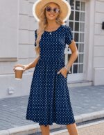 HOTOUCH Women's Summer Short Sleeve A-Line Midi Dresses Casual Floral T-Shirt Dress Flowy Beach Sundress with Pockets - Image 6