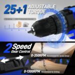 COMOWARE 120 Pcs Home Tool Kit with 20V Power Drill, Li-ion Battery & Charger - 25+1 Clutch Tool Set for Home, Garden & Office Repair - Blue Case - Image 4