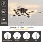 ASGYISA 8-Lights Semi Flush Mount Ceiling Light Fixture Modern Metal Black Sputnik Chandeliers with E26 Bulb Base Close to Ceiling Light for Kitchen Dining Room Living Room Hallway Bedroom - Image 4