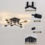 ASGYISA 8-Lights Semi Flush Mount Ceiling Light Fixture Modern Metal Black Sputnik Chandeliers with E26 Bulb Base Close to Ceiling Light for Kitchen Dining Room Living Room Hallway Bedroom - Image 7