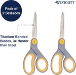 Westcott 8-Inch Titanium-Bonded Scissors with Adjustable Glide Feature for Office and Home - Gray/Yellow, 2-Pack - Image 3