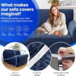 YEMYHOM 1 Piece Stretch Couch Covers for 3 Cushion Couch, Jacquard Sofa Cover with Non-Slip Elastic Bottom, Thickened Slipcover Furniture Protector for Dogs Pets (Large, Navy） - Image 5