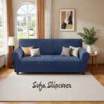 YEMYHOM 1 Piece Stretch Couch Covers for 3 Cushion Couch, Jacquard Sofa Cover with Non-Slip Elastic Bottom, Thickened Slipcover Furniture Protector for Dogs Pets (Large, Navy） - Image 9