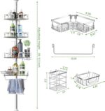 Shower Corner Caddy Tension Pole,Rustproof 4-Tier Bathroom Organizer,Adjustable Standing Shelves for Bathtub Shower Shampoo Storage,39 to 113 Inch,Silver - Image 3