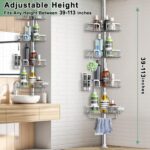 Shower Corner Caddy Tension Pole,Rustproof 4-Tier Bathroom Organizer,Adjustable Standing Shelves for Bathtub Shower Shampoo Storage,39 to 113 Inch,Silver - Image 5