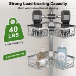 Shower Corner Caddy Tension Pole,Rustproof 4-Tier Bathroom Organizer,Adjustable Standing Shelves for Bathtub Shower Shampoo Storage,39 to 113 Inch,Silver - Image 7