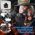 Full Face Gas Mask: 2Pack Gas Masks Survival Nuclear and Chemical with 40mm & P-A-1 Activated Carbon Filter Full Face Respirator Mask Used for Dust Spray Machining Soldering Polishing Welding - Image 4