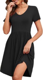 Women's 2025 Summer Short Sleeve Dresses Casual Loose Fit Swing T Shirt Dress V Neck Sundress with Pockets - Image 3