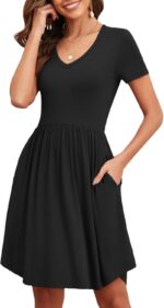 Women's 2025 Summer Short Sleeve Dresses Casual Loose Fit Swing T Shirt Dress V Neck Sundress with Pockets - Image 4