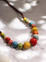 MINACHI Hippie Boho Colorful Ceramic Round Beads Strand Necklace, Bohemian Fashion Statement Jewelry Gift for Women - Image 5