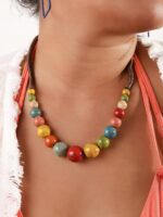 MINACHI Hippie Boho Colorful Ceramic Round Beads Strand Necklace, Bohemian Fashion Statement Jewelry Gift for Women - Image 6