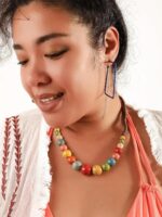 MINACHI Hippie Boho Colorful Ceramic Round Beads Strand Necklace, Bohemian Fashion Statement Jewelry Gift for Women - Image 7