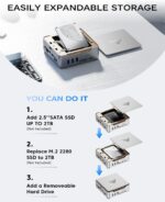 KAMRUI GK3Plus Mini PC, 16GB RAM 512GB M.2 SSD Mini Computers,12th Alder Lake N95 (up to 3.4GHz) Micro PC, 2.5''SSD, Gigabit Ethernet,4K UHD,Three Screen Display, WiFi,BT,VESA/Home/Business Small pc - Image 5