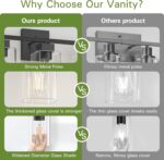 Espird Matte Black Bathroom Vanity Light, 3-Light Vanity Lighting fixtures Over Mirror, Square Design & UL Certification, Wall Sconces with Clear Glass Shades, E26 Socket (Bulbs Not Included) - Image 3