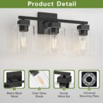 Espird Matte Black Bathroom Vanity Light, 3-Light Vanity Lighting fixtures Over Mirror, Square Design & UL Certification, Wall Sconces with Clear Glass Shades, E26 Socket (Bulbs Not Included) - Image 4