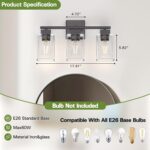 Espird Matte Black Bathroom Vanity Light, 3-Light Vanity Lighting fixtures Over Mirror, Square Design & UL Certification, Wall Sconces with Clear Glass Shades, E26 Socket (Bulbs Not Included) - Image 8