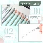 Janmini 9 Pcs Ballpoint Pens Set Metal Crystal Diamond Glitter Pens for Journaling Black Ink Pretty Cute Things Fancy Stationery Gifts for Women Girls Birthday Home Office Desk (Sage Green) - Image 5