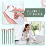 Janmini 9 Pcs Ballpoint Pens Set Metal Crystal Diamond Glitter Pens for Journaling Black Ink Pretty Cute Things Fancy Stationery Gifts for Women Girls Birthday Home Office Desk (Sage Green) - Image 6