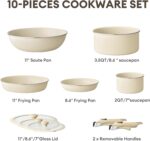 Pots and Pans Set Non Stick,10-Pcs Ceramic Cookware Set, Induction Kitchen Set with Removable Handle, RV Cookware Set with Detachable handle,Stackable Space Saving Pots Set, Oven/Fridge Safe - Image 4