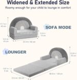 little dove 2-in-1 Kids Couch, Extra Wide Soft Toddler Couch Fold Out, Convertible Kids Sofa to Lounger, Comfy Toddler Chair, Kid Furniture for Playroom, Ideal Gifts for Boys & Girls, Gray - Image 3