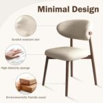 Upholstered Dining Chairs Set of 2,Mid Century Modern Kitchen Chairs with Back and Wood Frame,Faux Leather Dinner Chairs (Light Khaki + Light Walnut Legs, Set of 2) - Image 4